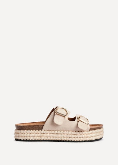 Linzi Alabama Sand Faux Suede Double Buckle Plaited Flatform Slider