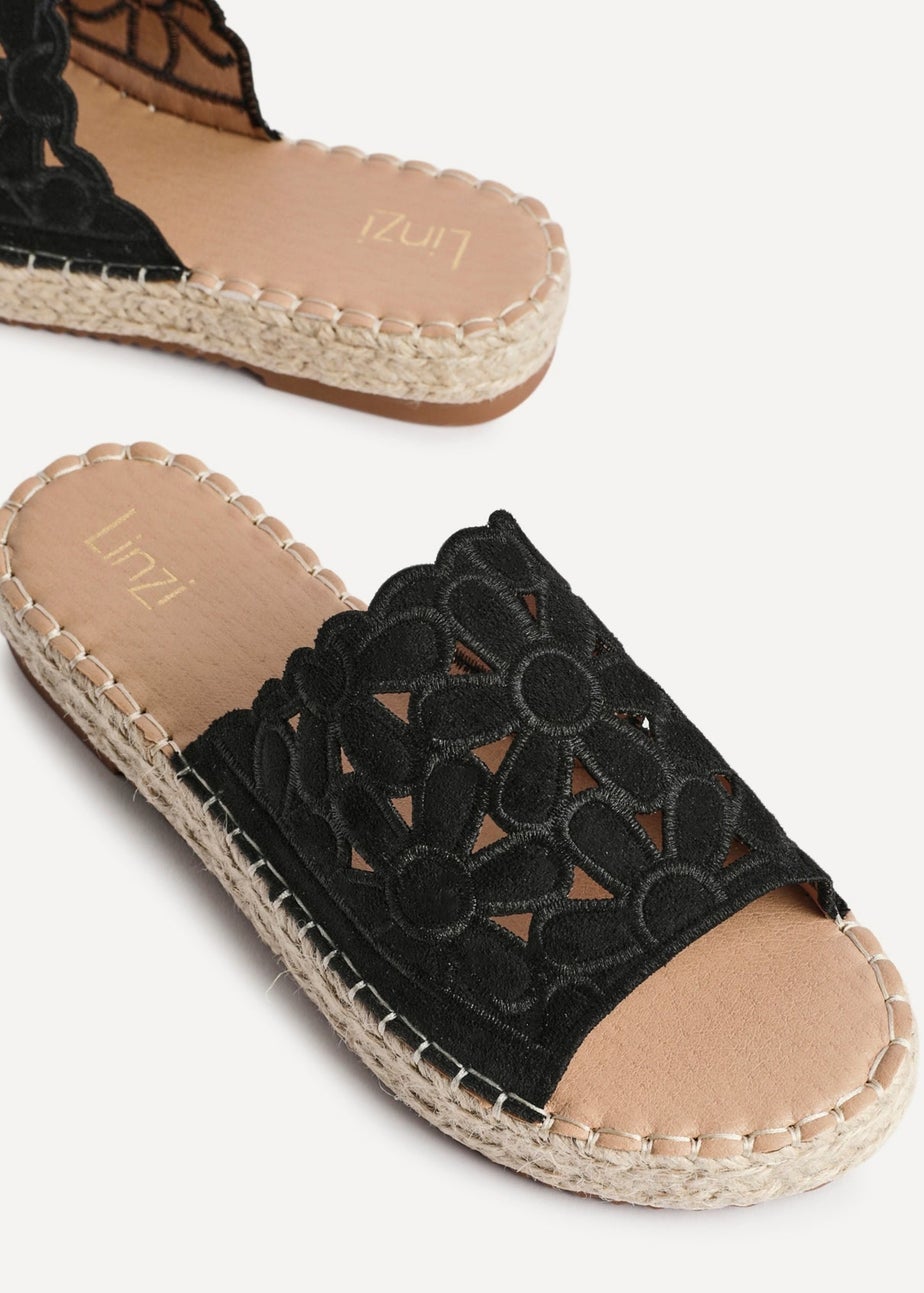 Linzi Parade Black Suede Floral Espadrille Flatform Slider