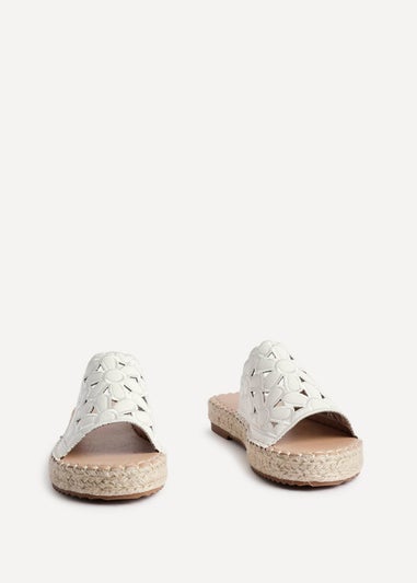 Linzi Parade White Faux Leather Floral Espadrille Flatform Slider