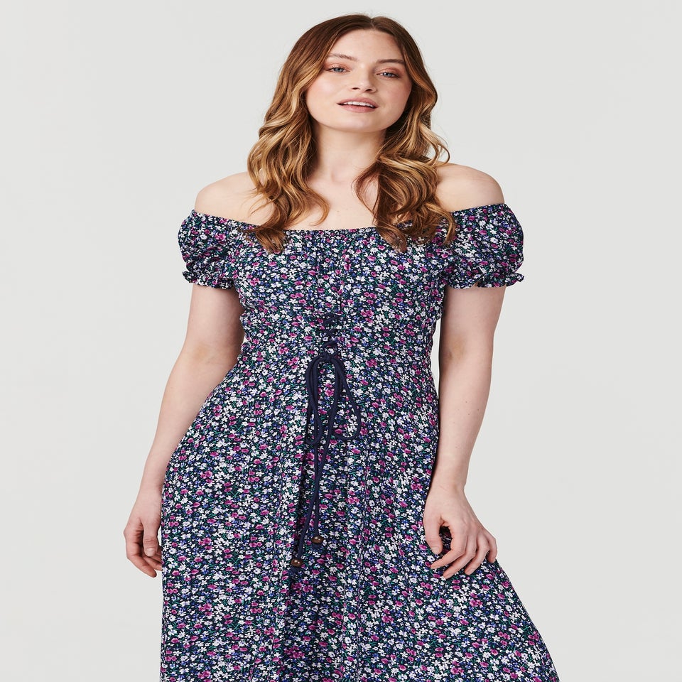 Izabel London Navy Floral Corset Front Maxi Dress
