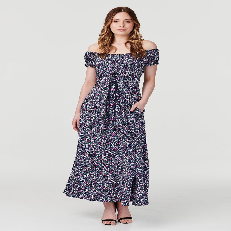 Izabel London Navy Floral Corset Front Maxi Dress