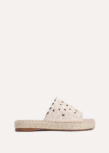 Linzi Parade Beige Faux Suede Floral Espadrille Flatform Slider