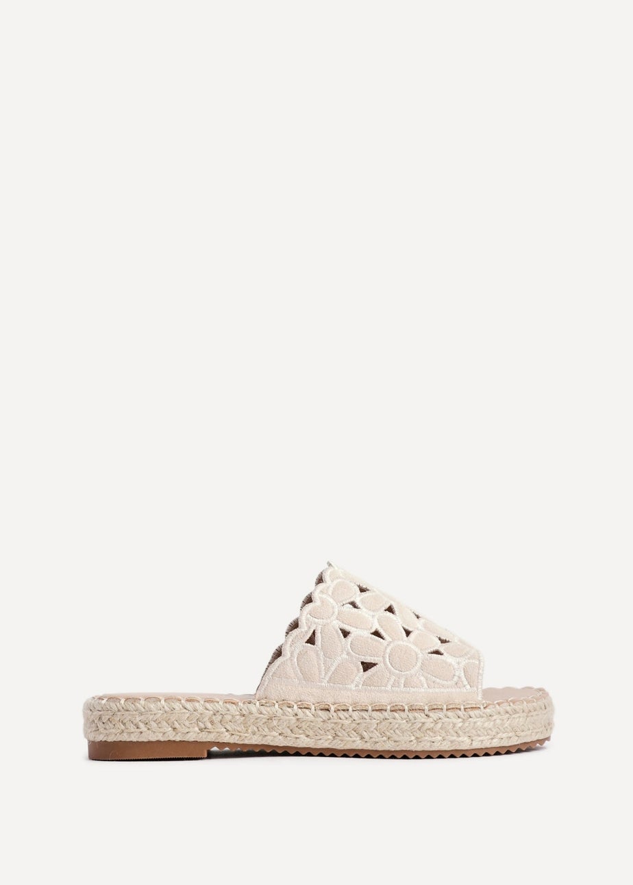 Linzi Parade Beige Faux Suede Floral Espadrille Flatform Slider