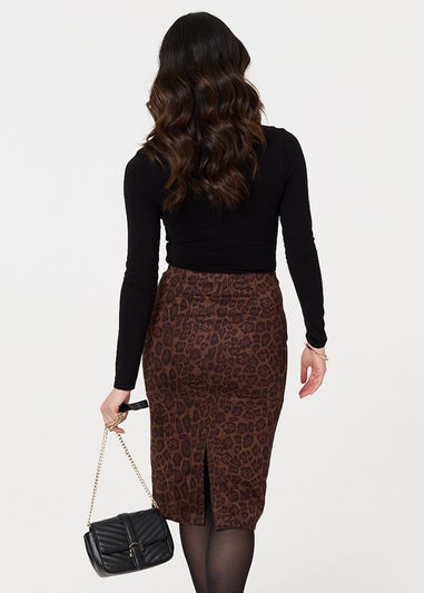 Izabel London Brown Animal Print Knee Length Pencil Skirt
