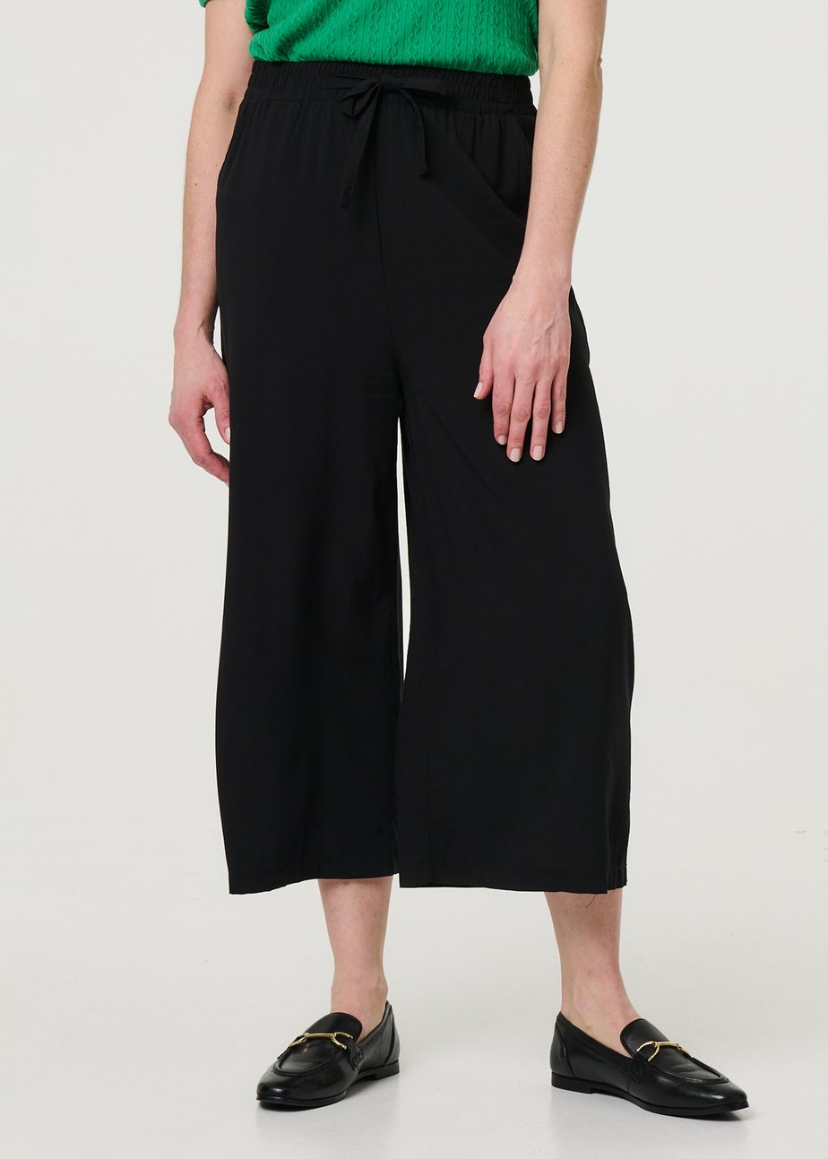 Izabel London Black High Waist Wide Leg Cropped Trousers