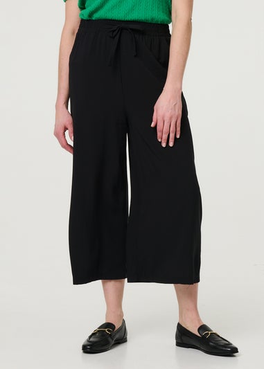Izabel London Black High Waist Wide Leg Cropped Trousers