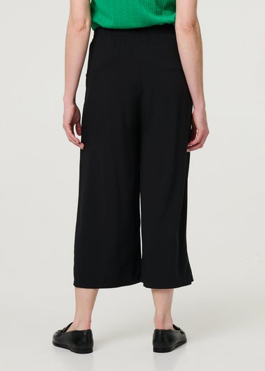 Izabel London Black High Waist Wide Leg Cropped Trousers