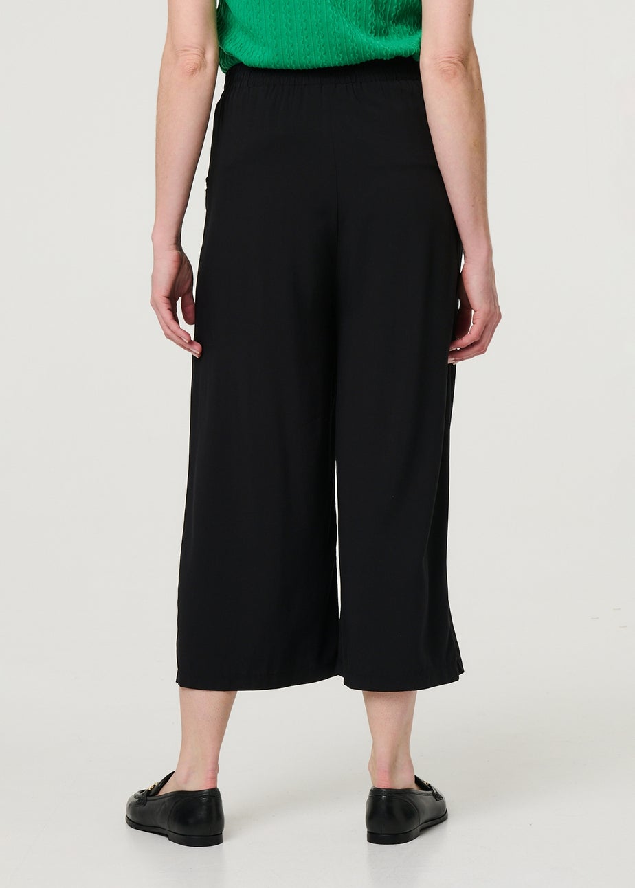 Izabel London Black High Waist Wide Leg Cropped Trousers