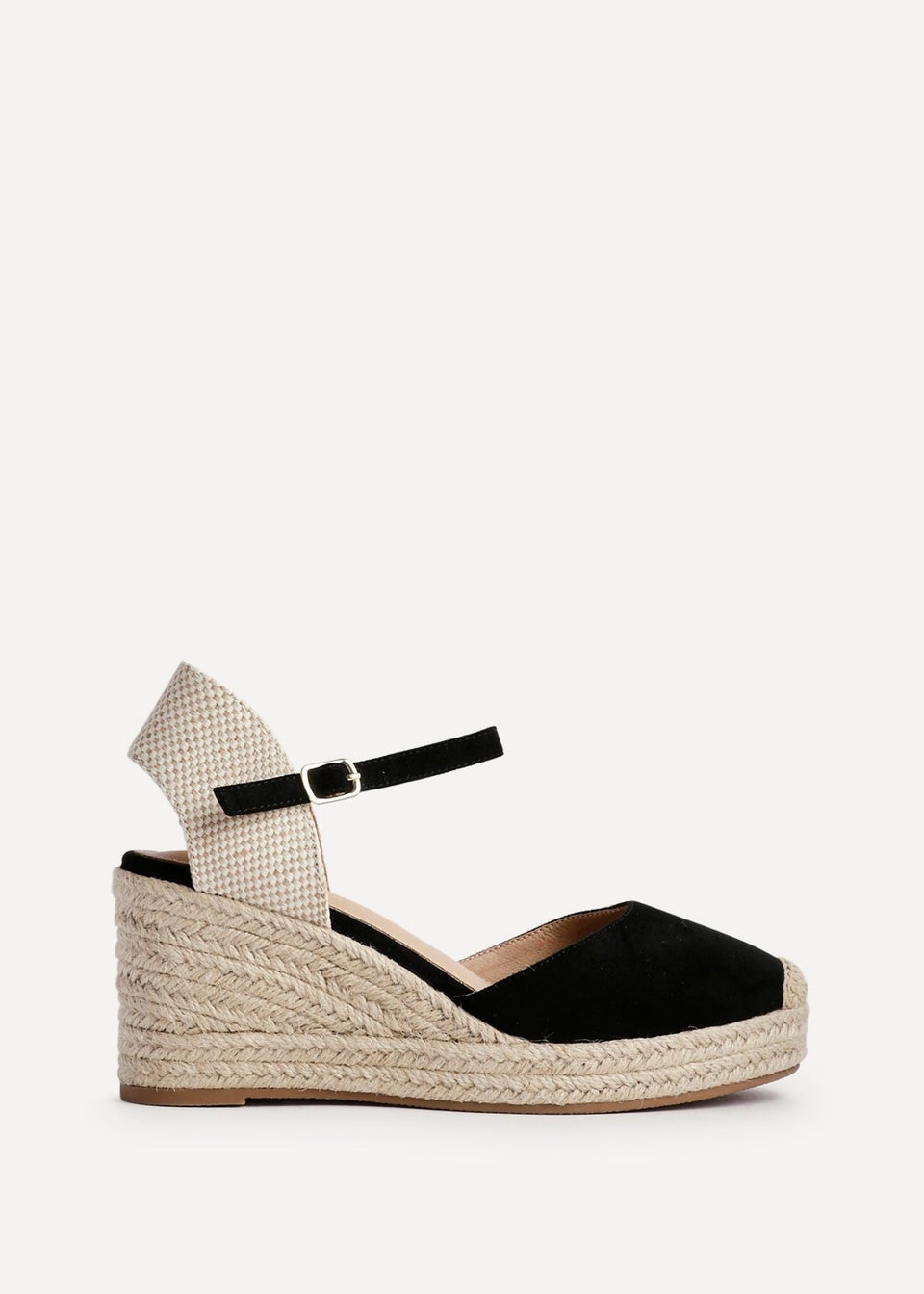 Linzi Present Black Faux Suede Closed Toe And Open Back Espadrille Wedge