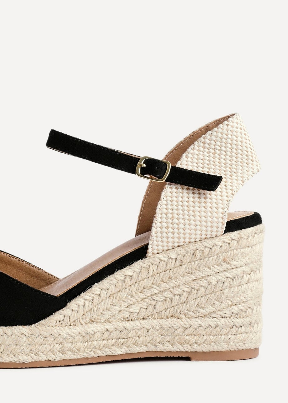 Linzi Present Black Faux Suede Closed Toe And Open Back Espadrille Wedge