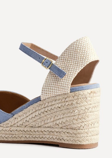 Linzi Present Blue Faux Suede Closed Toe And Open Back Espadrille Wedge
