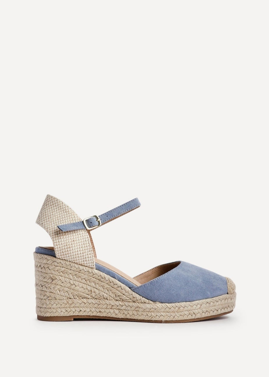 Linzi Present Blue Faux Suede Closed Toe And Open Back Espadrille Wedge