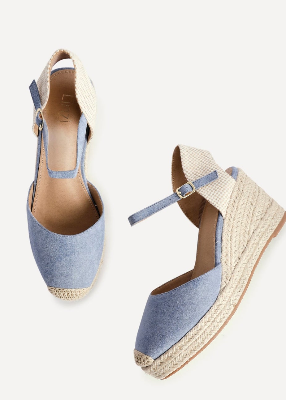 Linzi Present Blue Faux Suede Closed Toe And Open Back Espadrille Wedge