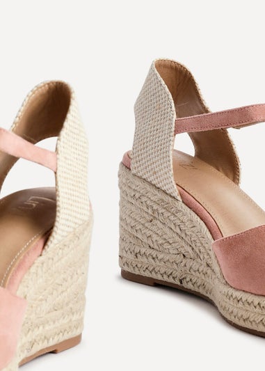 Linzi Present Dusky Pink Faux Suede Closed Toe And Open Back Espadrille Wedge