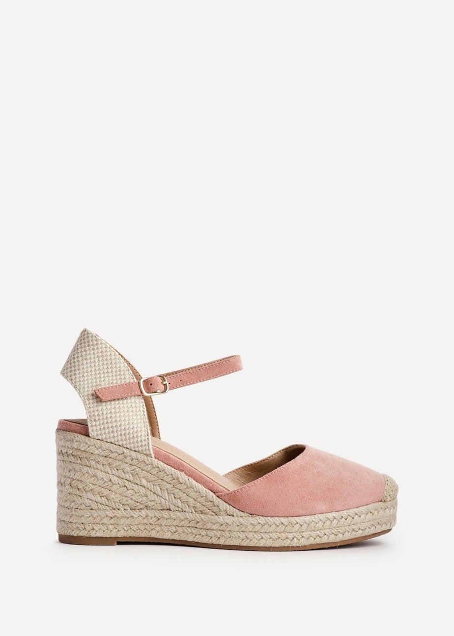 Linzi Present Dusky Pink Faux Suede Closed Toe And Open Back Espadrille Wedge
