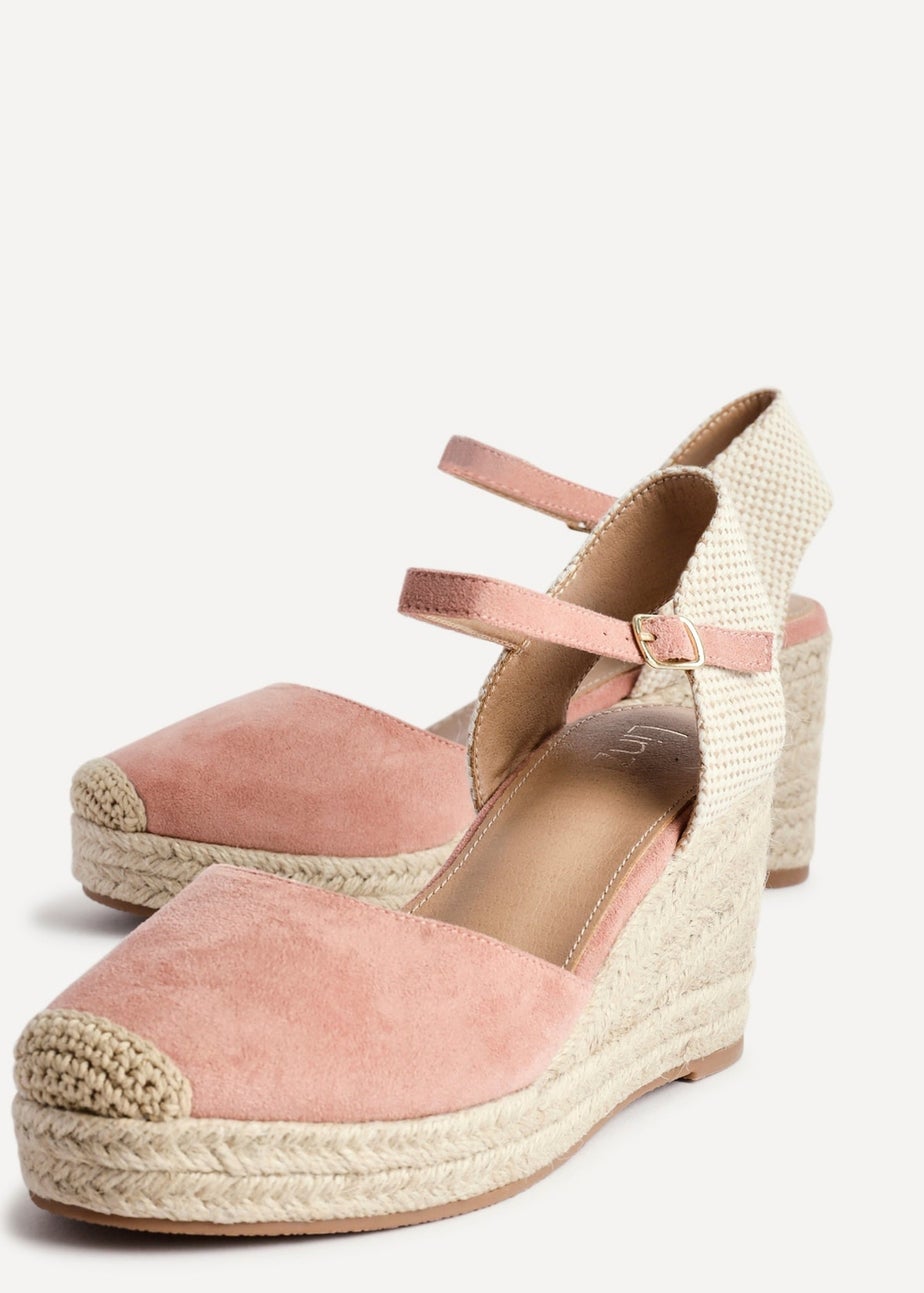 Linzi Present Dusky Pink Faux Suede Closed Toe And Open Back Espadrille Wedge