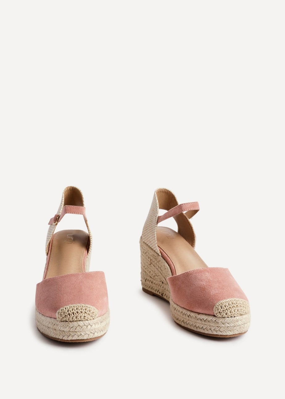 Linzi Present Dusky Pink Faux Suede Closed Toe And Open Back Espadrille Wedge