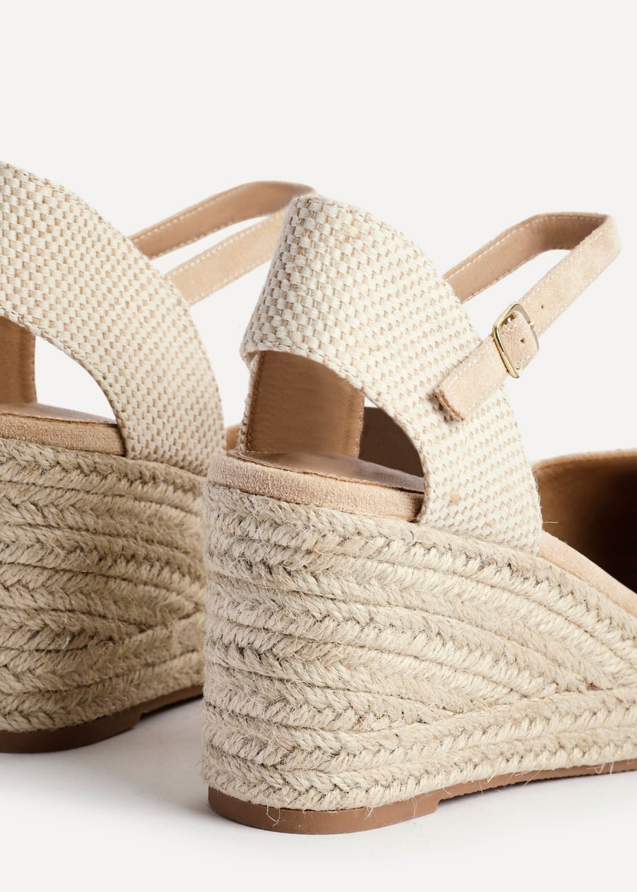 Linzi Present Beige Faux Suede Closed Toe And Open Back Espadrille Wedge