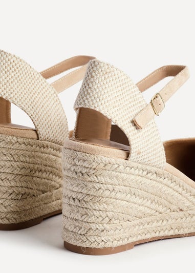Linzi Present Beige Faux Suede Closed Toe And Open Back Espadrille Wedge