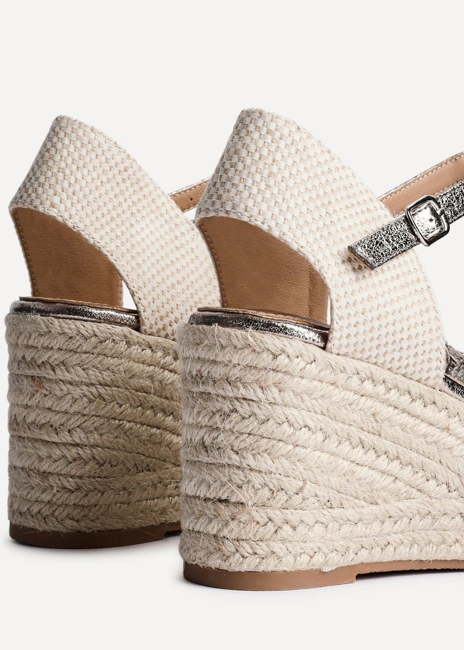 Linzi Mystic Pewter Embroidered Closed Toe Espadrille Wedge
