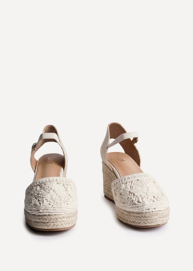 Linzi Mystic Beige Embroidered Closed Toe Espadrille Wedge