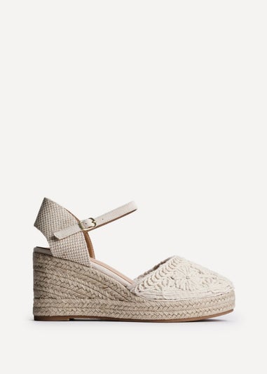 Linzi Mystic Beige Embroidered Closed Toe Espadrille Wedge