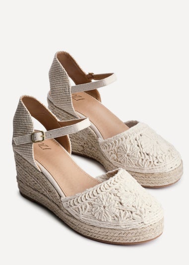 Linzi Mystic Beige Embroidered Closed Toe Espadrille Wedge