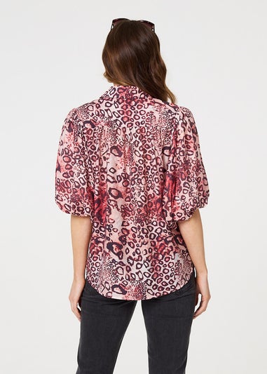 Izabel London Red Animal Print Puff Sleeve Shirt