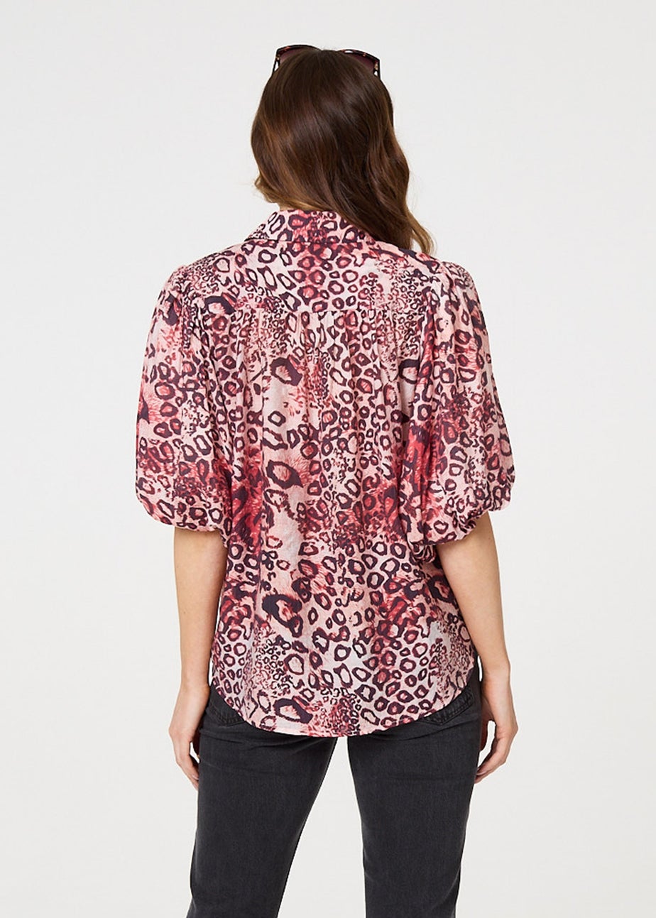 Izabel London Red Animal Print Puff Sleeve Shirt