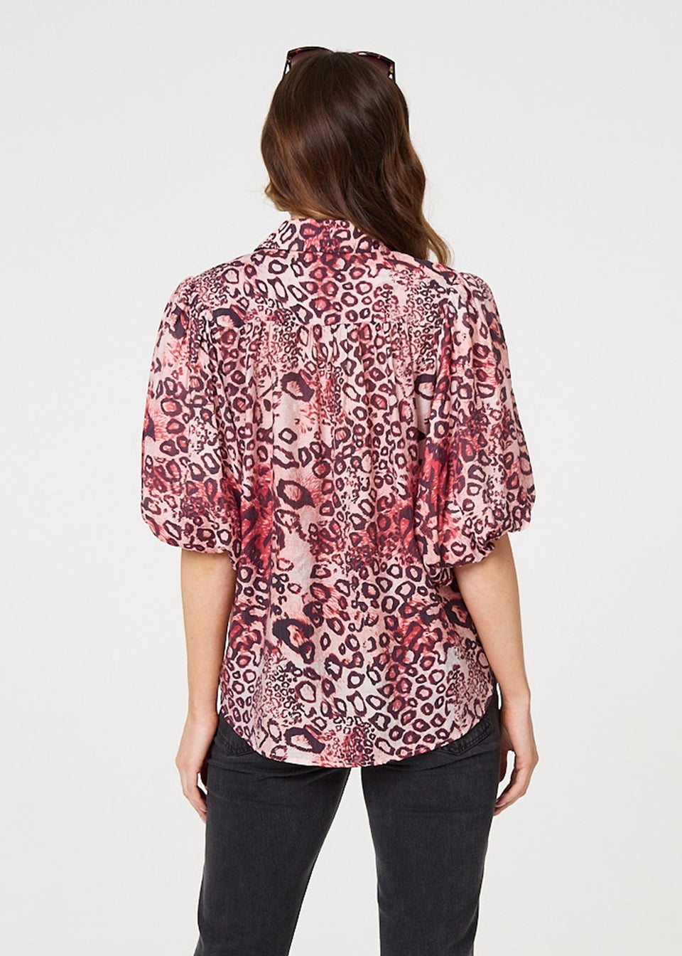 Izabel London Red Animal Print Puff Sleeve Shirt