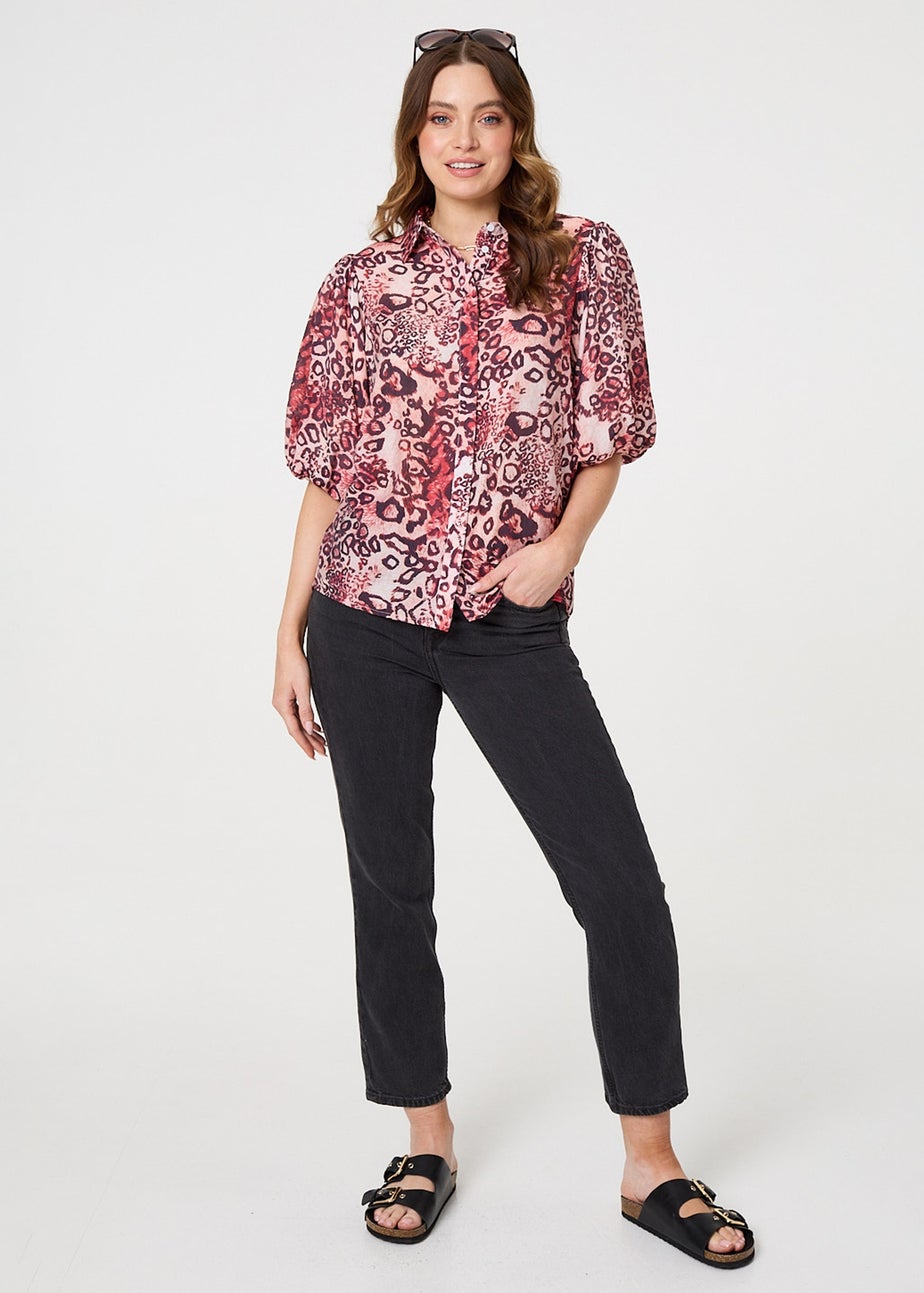 Izabel London Red Animal Print Puff Sleeve Shirt