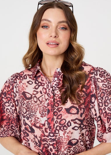 Izabel London Red Animal Print Puff Sleeve Shirt