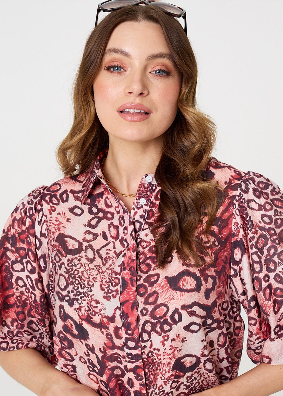 Izabel London Red Animal Print Puff Sleeve Shirt