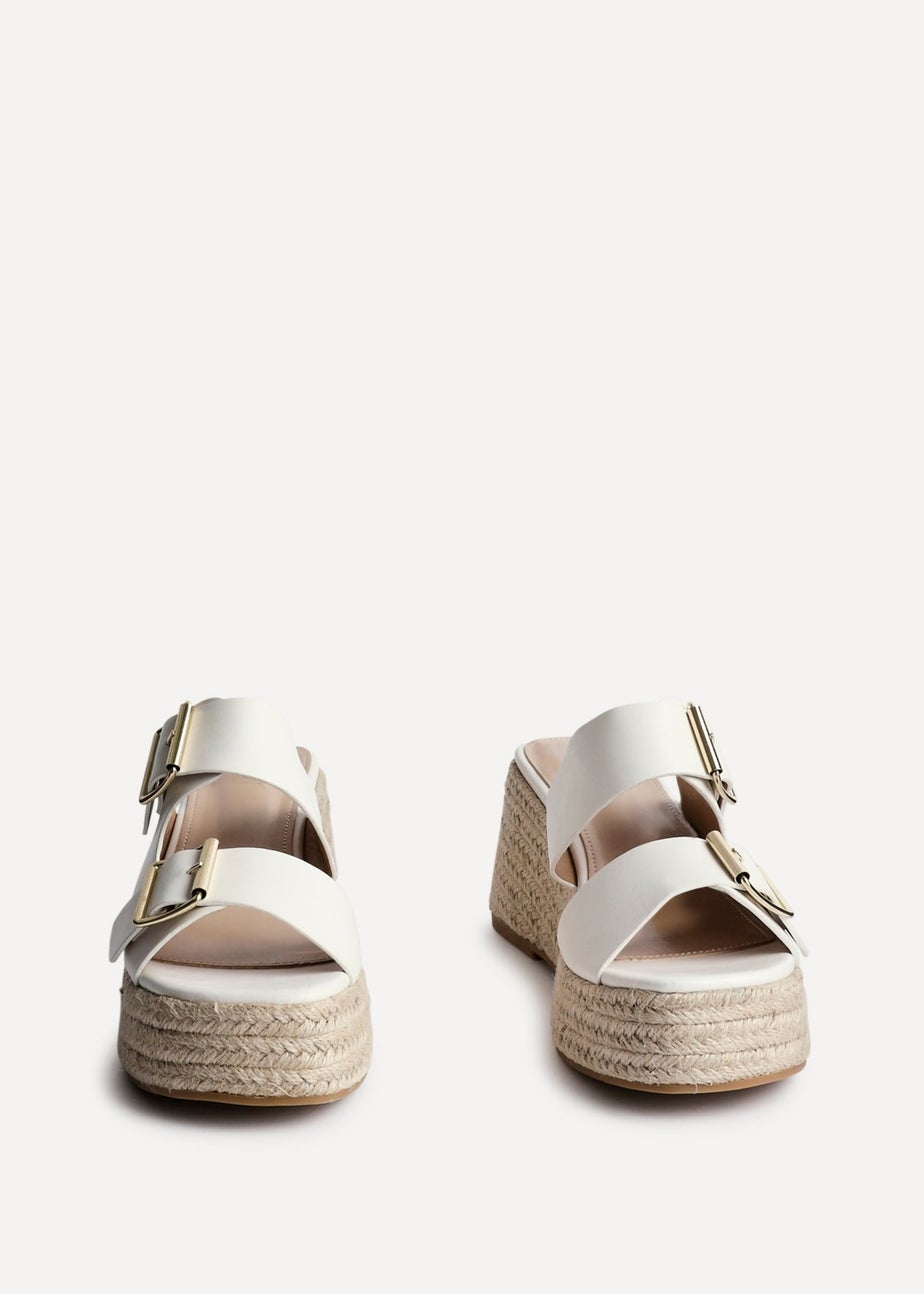 Linzi Impact White Faux Leather Double Buckle Espadrille Wedge Mule