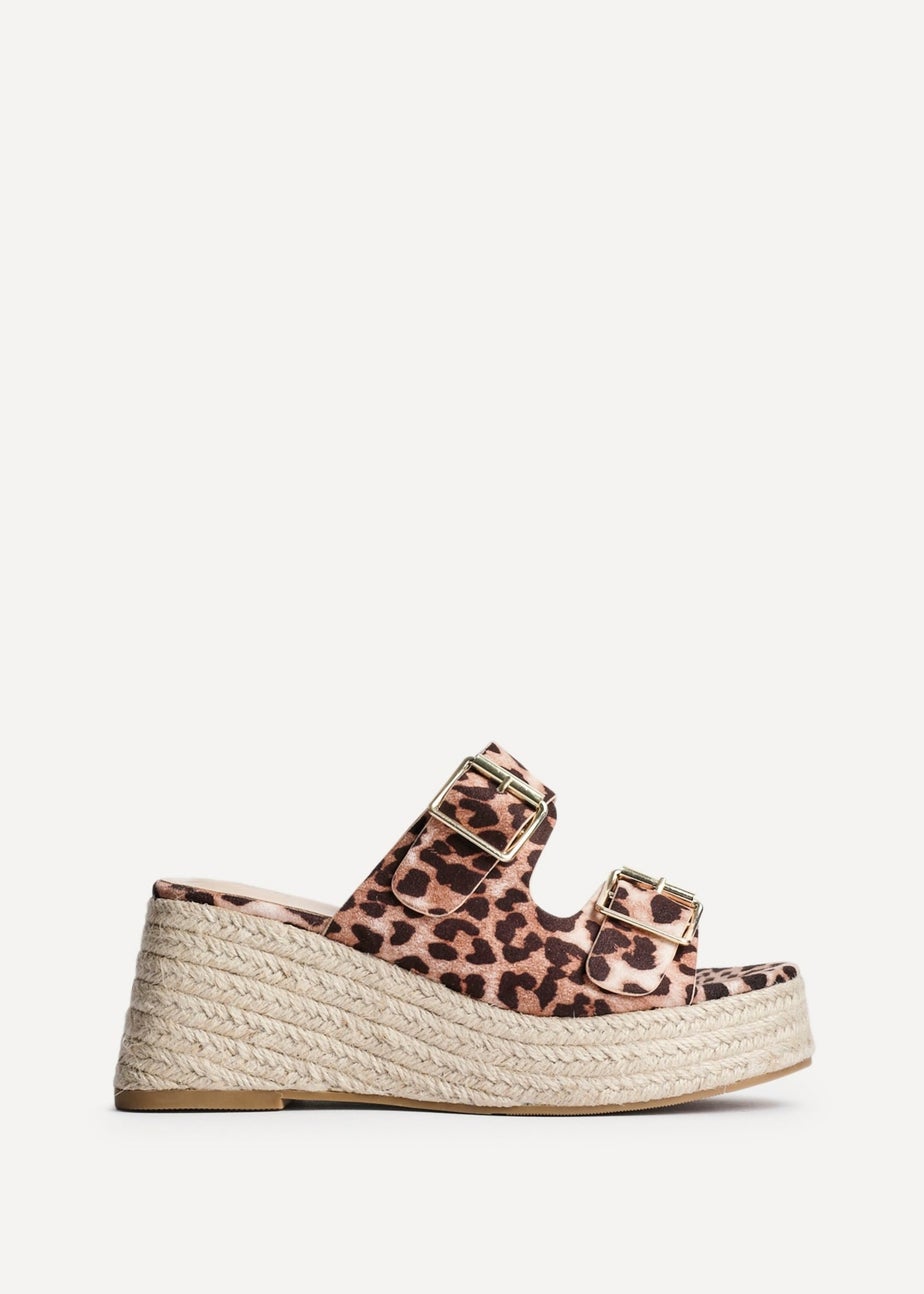Linzi Impact Leopard Print Double Buckle Espadrille Wedge Mule