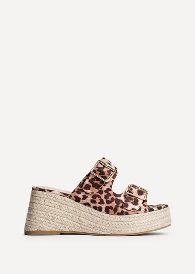 Linzi Impact Leopard Print Double Buckle Espadrille Wedge Mule
