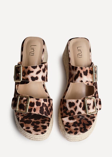 Linzi Impact Leopard Print Double Buckle Espadrille Wedge Mule