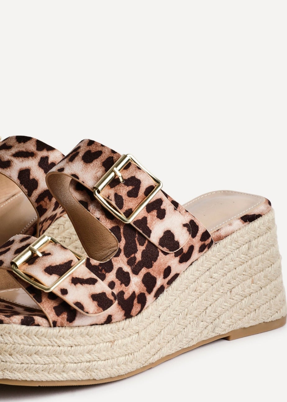 Linzi Impact Leopard Print Double Buckle Espadrille Wedge Mule