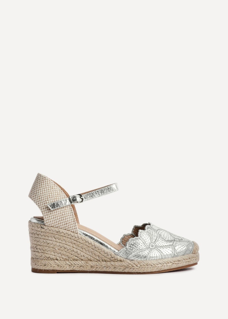 Linzi Florentina Silver Floral Embroidered Espadrille Platform Wedge