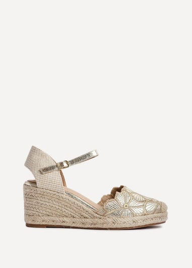 Linzi Florentina Gold Floral Embroidered Espadrille Platform Wedge