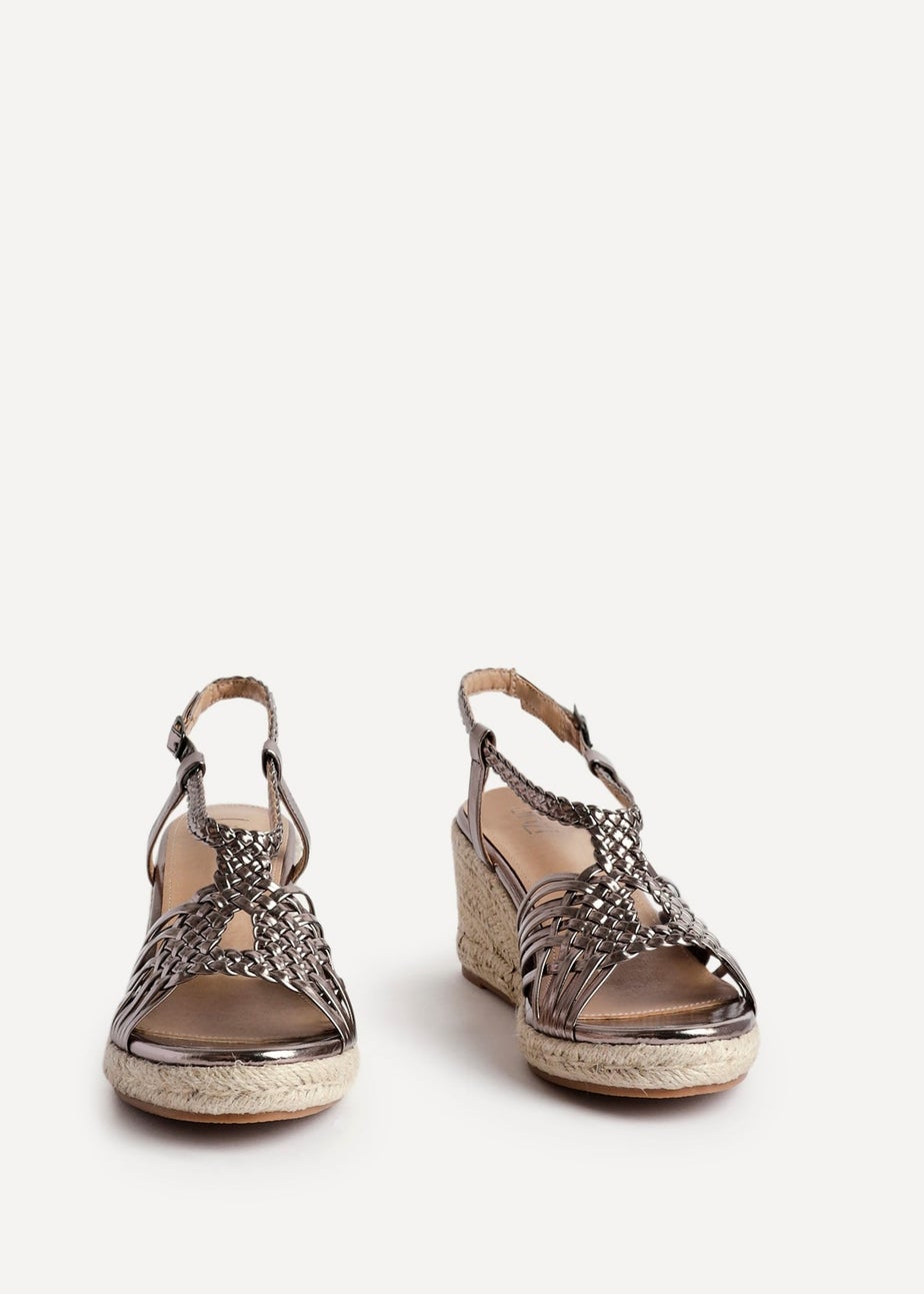 Linzi Evolve Pewter Faux Leather Woven Espadrille Wedge