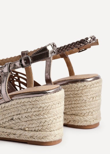 Linzi Evolve Pewter Faux Leather Woven Espadrille Wedge