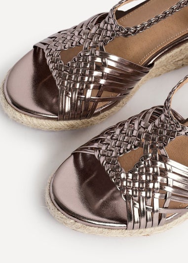 Linzi Evolve Pewter Faux Leather Woven Espadrille Wedge