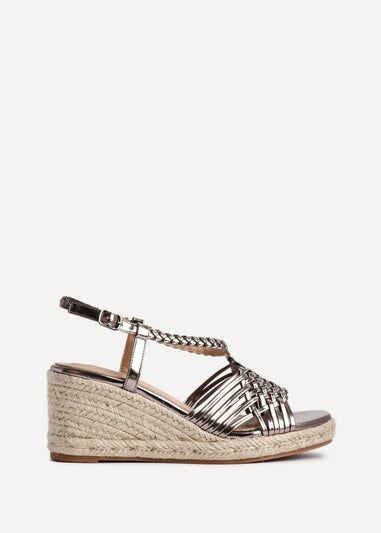 Linzi Evolve Pewter Faux Leather Woven Espadrille Wedge