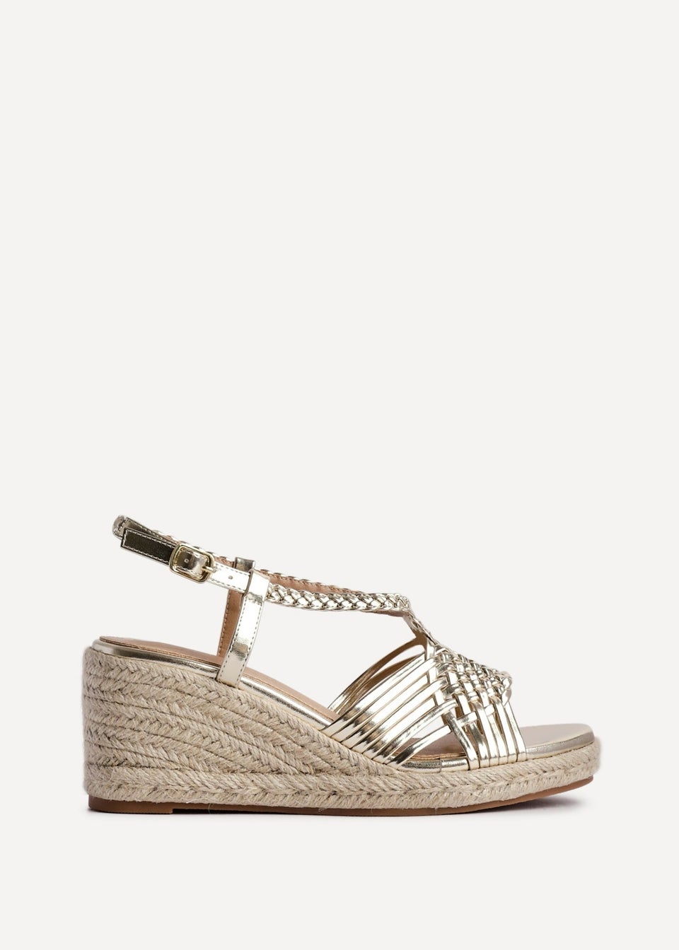 Linzi Evolve Gold Faux Leather Woven Espadrille Wedge