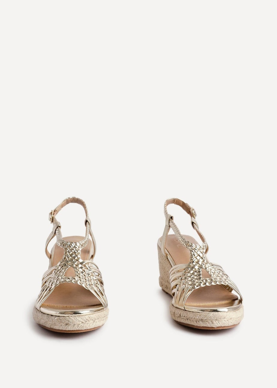 Linzi Evolve Gold Faux Leather Woven Espadrille Wedge