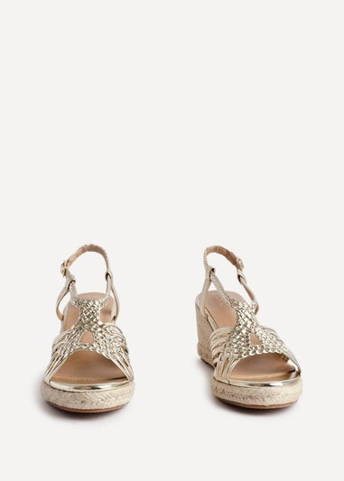 Linzi Evolve Gold Faux Leather Woven Espadrille Wedge