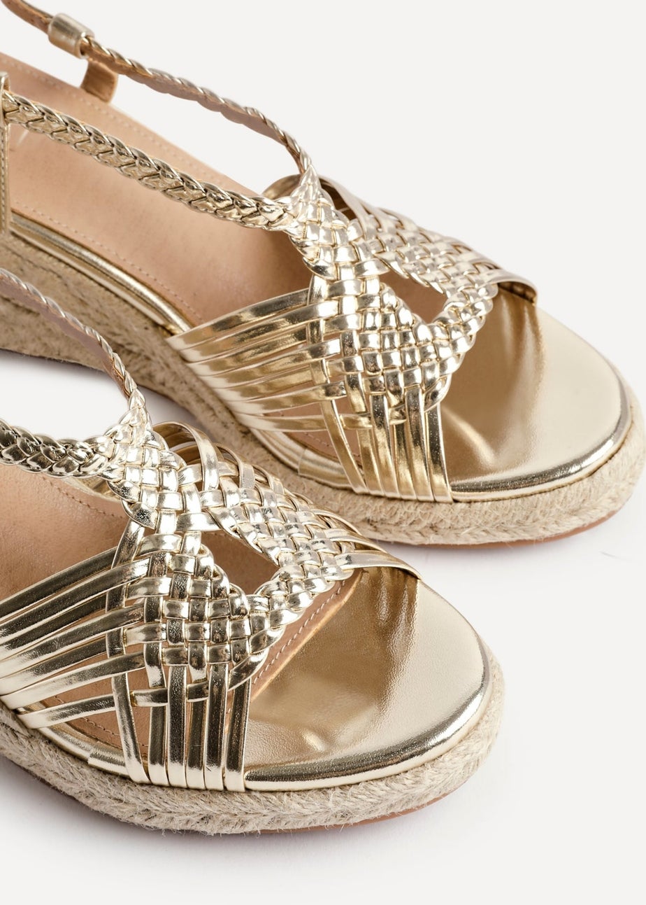 Linzi Evolve Gold Faux Leather Woven Espadrille Wedge