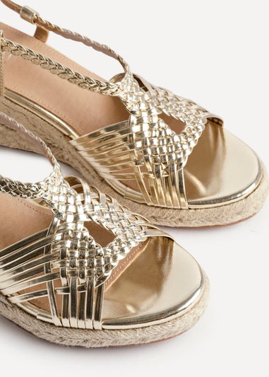 Linzi Evolve Gold Faux Leather Woven Espadrille Wedge