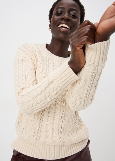 Cream Cable Knit Crew Neck Jumper
